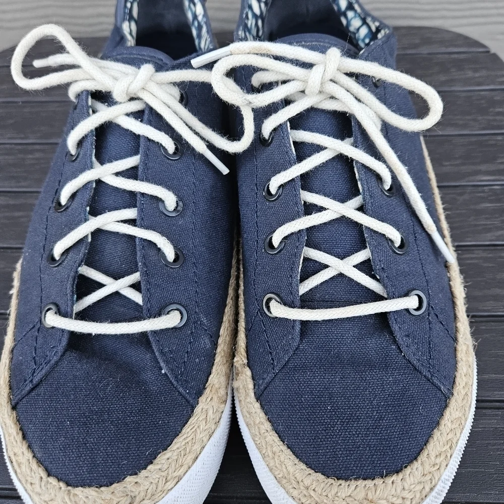 Tory Burch Platform Espadrille Sneakers Navy Blue Canvas & Jute Women's Size 11